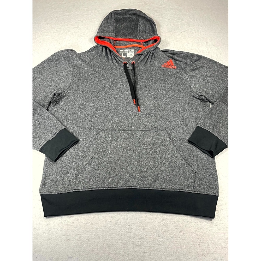 Adidas Ultimate Hoodie Mens Large Gray Black Embroidered‎ Logo Pullover Athletic